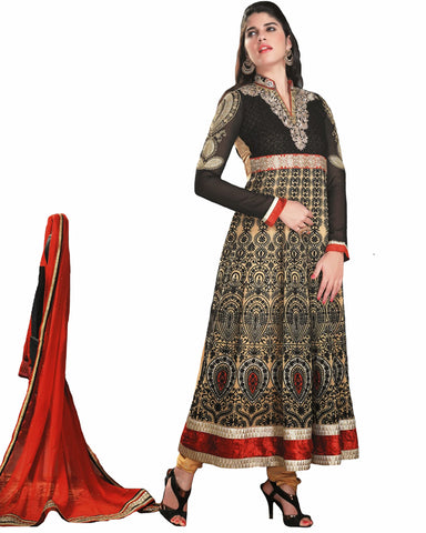 Ethnic Designer Black/Cream Color Anarkali Suit