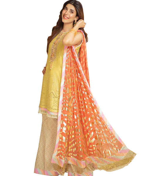 Yellow And Cream Embroidered Cotton Palazzo Suit Design