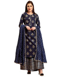 Beautiful Navy Blue Colored Partywear Foil Printed Pure Cotton Palazzo Suit