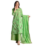 Gorgeous Green Colored Partywear Foil Printed Pure Cotton Palazzo Suit