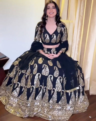 FOX GEORGETTE EMBROIDERY SEQUENCE LEHENGA CHOLI