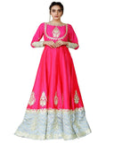 Pink And Sky Colored Party wear Embroidered Silk Abaya Style Anarkali Suit