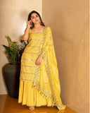 Attractive Yellow Color Georgette Palazzo Suit with Embroidery Sequins Work