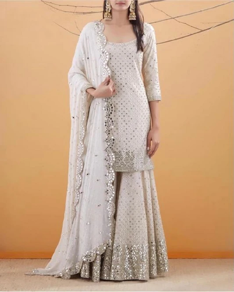 Charming White Color Georgette Sharara Suit for Special Occasion