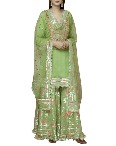 Green Embroidered Palazzo Gotta Patti Suit Design