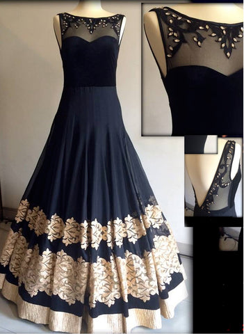 Beautiful Black Color Georgette, Net and Velvet Lehenga with Fancy Thread Multi Hand Work