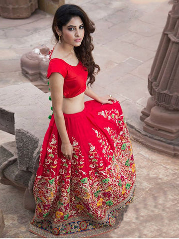 Beautiful Red Color Banglory Silk Lehenga Choli for Special Occasion