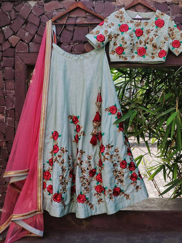 Beautiful Nylon Nora Silk Lehenga Choli with Pretty Floral Design for Special Occasion