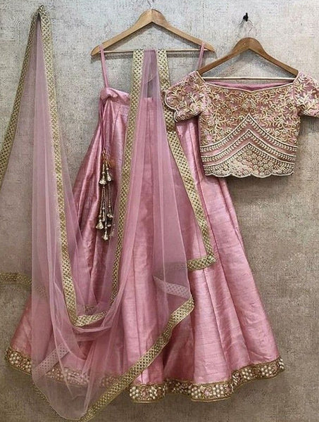 Beautiful Pink Color Phantom Silk Lehenga Choli with Fancy Multi Hand Work