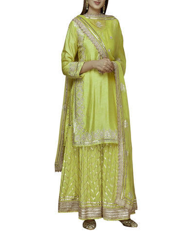 Yellow Embroidered Palazzo Gotta Patti Suit Design
