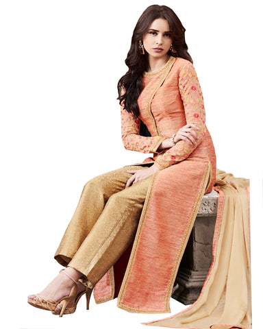 Designer Peach Color Palazzo Suit