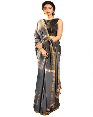 Grey Resham Noil Saree