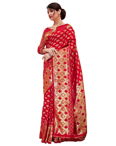 Deep Red Color Banarsi Saree