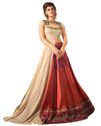 Designer Cream Red Color lahenga