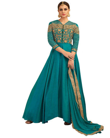 Party Wear blue Satin Jacqurd  Salwar Suit
