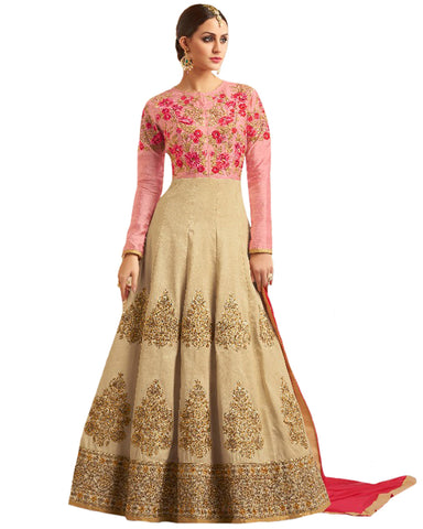Party Wear Cream Taffta Silk Salwar Suit