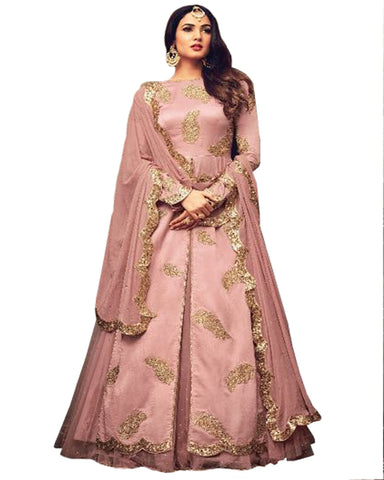 Party Wear Peach Rangoli Net,Banarsi Jacquard Salwar Suit