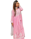 Pink And White Color Chikankari With Rayon Cotton Anarkali suit