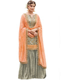 Grey And Peach Borcade Embroidered Sharara Style Pakistani Suit