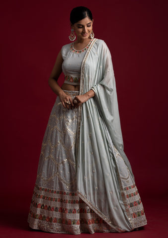 Beautiful Grey Georgette Designer Lehenga Choli