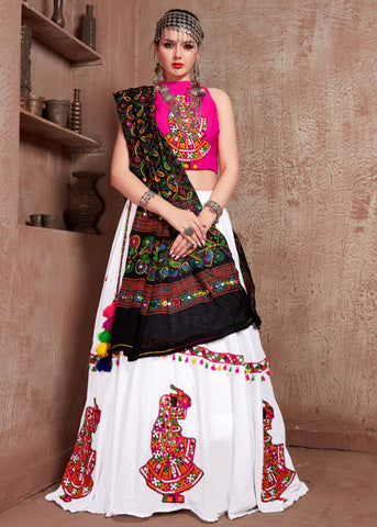 Navratri Special White Black and Pink Designer Lehenga Choli