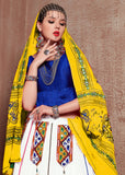 Navratri Special White, Blue and Yellow Designer Lehenga Choli.