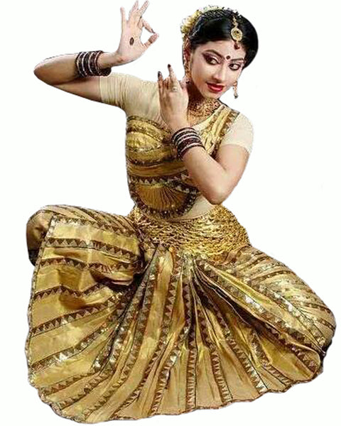 Golden Indian Classical Dance Bharatanatyam Dress