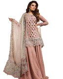 Peach Embroidered Net Palazzo Hand work Suit Design