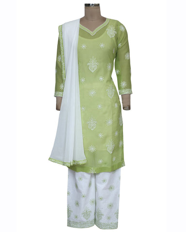 Light Green Color Chikankari cotton Palazzo Suit
