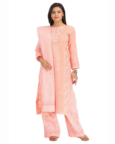 Peach Color Chikankari Cotton Palazzo Suit