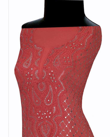 Rust Color Chikankari Dyeable Viscose Georgette Palazzo Suit