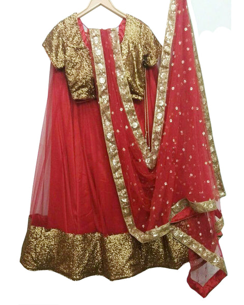 Fantastic Red Colored Partywear Embroidered Net Lehenga Choli