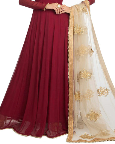 Maroon Color moti Lace Anarkali Gown