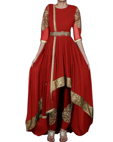 Red and Gold High Low Anarkali