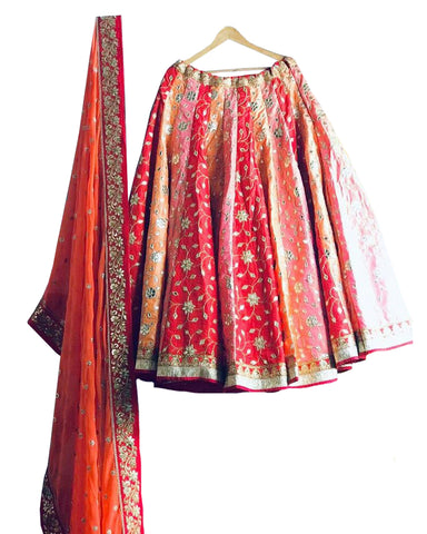 Red & Orange Bridal Lehenga With Gota Patti Embroidery