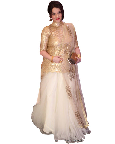 White & Gold Color Net Lehenga