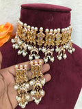 PartyWear White Jadau Kundan Necklace with Earrings