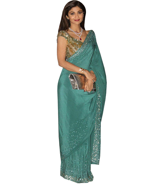 Shilpa Shetty Rama Blue Color Printed silk Saree