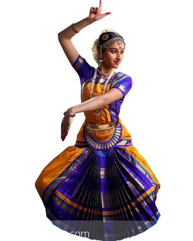Yellow And Blue Bharatnatyam Dance Dress
