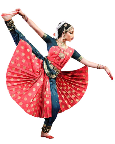 Peach And Blue Bhatatnatyam Dance Dress