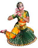 Bottle Green And Yellow Bhatatnatyam Dance Dress