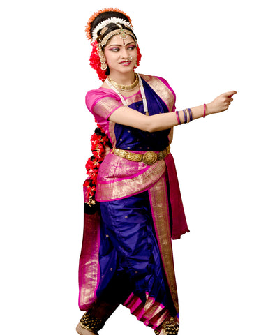 Royal Blue And Pink Classical Dance Bharatanatyam Dress