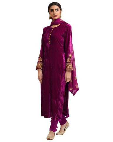 Designer Purple Color velvet Pakistani Suit