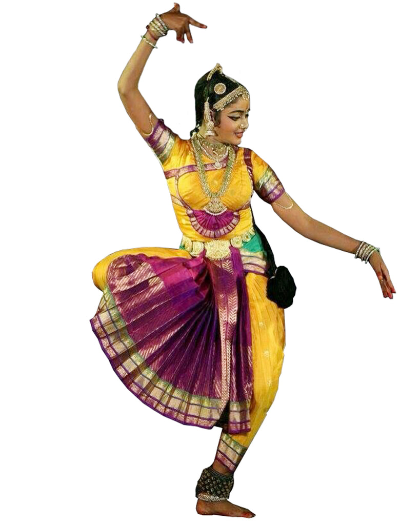 yellow and purple bharatanatyam dress Bharatanatyam Dance Costume in Yellow & Purple Classical Indian Dress for Girls & Women