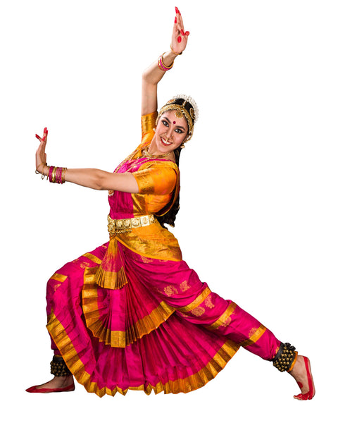 Dark Pink And Yellow Classical Dance Dress