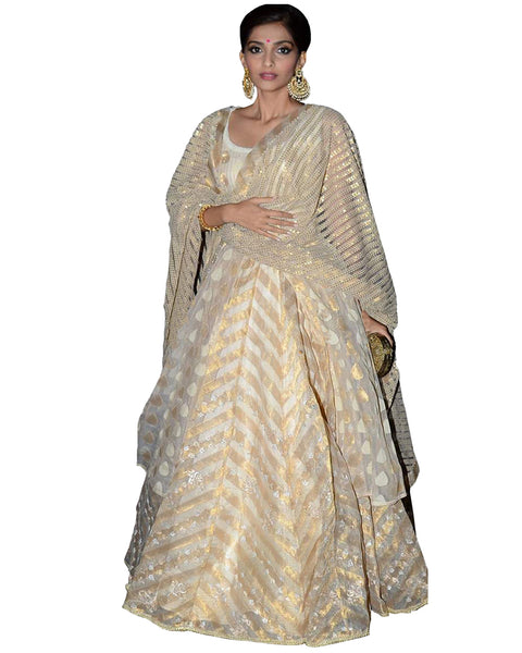 Sonam Kapoor White Banarasi Tissue Lehenga