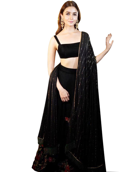 Alia Bhatt Black Color Silk Lehenga