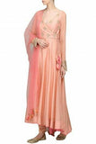 Demanding Peach Colored Partywear Embroidered Angrakha Suit
