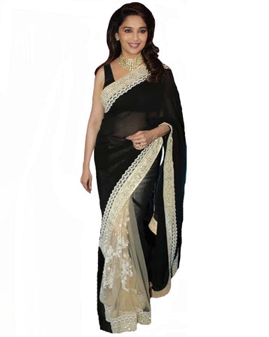 Bollywood Stylish Cream & Black Saree