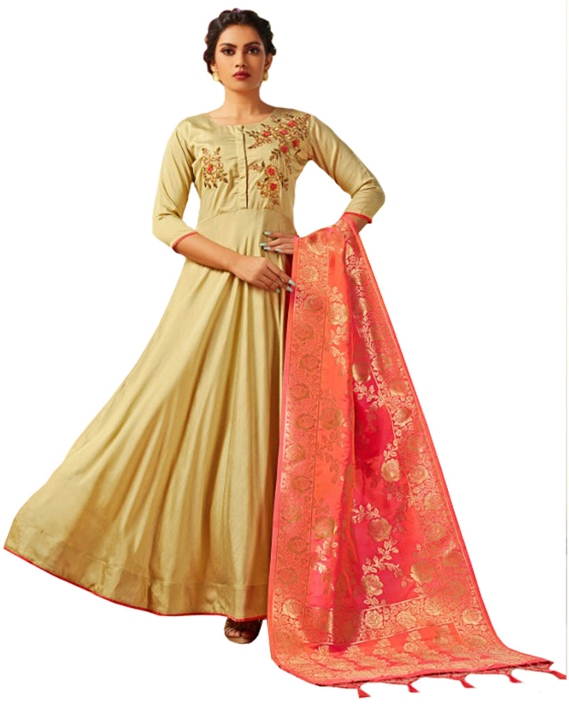 Ethnic Gowns | Long Gown Dress With Banarasi Dupatta | Freeup